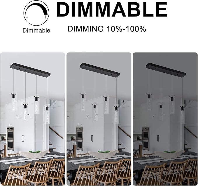 Pendant Light fixtures, Integrated 4-Light Pendant Lighting Black Finish, Dimmable Pendant Lights Kitchen Restaurant, Dining Room