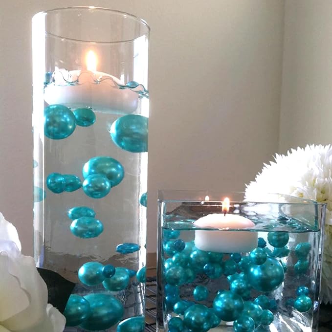 200 PCS Lake Blue Vase Fillers, Pearls Bead for Centerpieces Vases, 10/14/20 MM No Hole Beads, Fake Pearls for Wedding Birthday Anniversary Theme Party Table Centerpieces Decor
