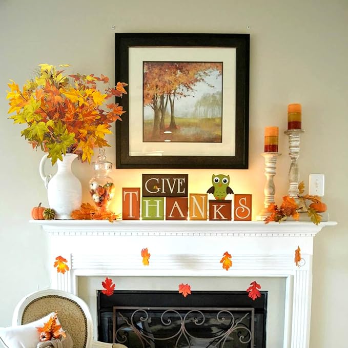 6Pcs Artificial Maple Leaves Branches Fake Fall Maple Shrubs for Thanksgiving Christmas Festival Garland Decoration