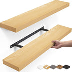 BAYKA Floating Shelves, 22.5" Wall Mounted Wood Shelves for Bathroom, Bedroom, Living Room, Kitchen, Hanging Shelf for Books/Storage/Decor (Oak-Toned,Set of 2)