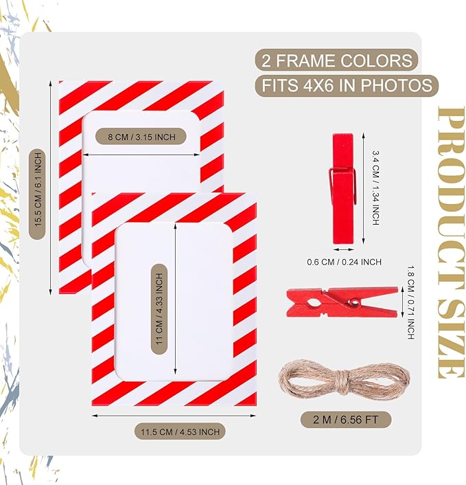 Janlaugh 100 Pcs Paper Photo Frames 4x6 Red and White Paper Picture Frame with 100 Clip 10 String Kit DIY Hanging Cardboard Photo Holder Christmas Wall Decor Wedding Home