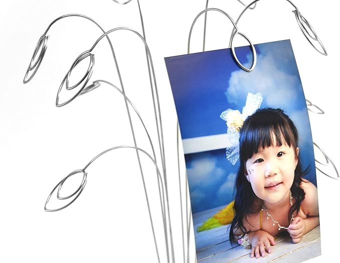 HOHIYA Photo Tree Holders Gift Card Money Picture Display Stand Clip Lottery Ticket Christmas Wedding Greeting Birthday Party Gift Silver Iron 14 Inch Taiwan Made