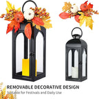 Bdor 2 Pack Fall Lanterns Decor with LED Candle – 16 Inch Harvest Pumpkin Maple Leaf Hanging Lantern for Autumn Thanksgiving Table Centerpiece Indoor Outdoor Decoration, Battery Operated