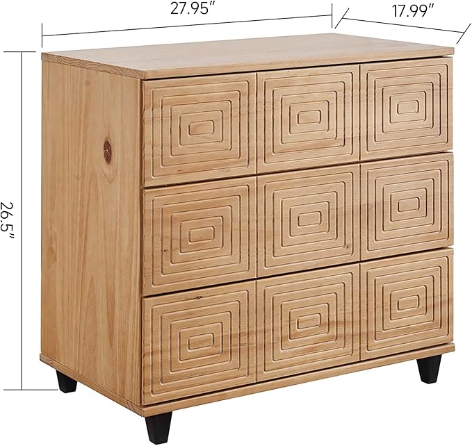 MUSEHOMEINC Solid Wood 3 Drawer Dressers-Mix Color Modern Chests of Drawers Wooden Dresser for Bedroom,Living Room, Hallway - Easy Assembly