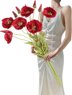 IPOPU 43.3" Red Poppy Flowers Artificial Flowers 6pcs Fake Silk Poppies Long Stem Artificial Flowers for Tall Vase for Wedding Party Home Decor(Red)