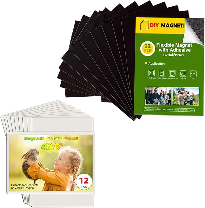 24 Pack Picture Magnets for Refrigerator,More Solution Display Your Photos-12 Pieces Picture Fridge Frames and 12 Pieces Adhesive Magnetic Sheet