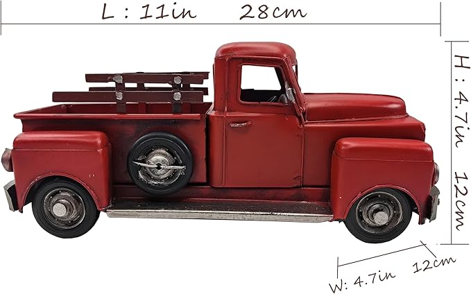 Berfutall-11'' Iron Classic Red Truck Pick-up Model Collectible Vehicle Decoration, Metal Truck Christmas Decor ，Unique Blend of Vintage, Rustic, Farmhouse Truck Decor for Table Top Decor. (A)