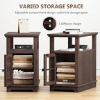 HIFYOBRO Narrow End Table with Flip Top Charging Station, Adjustable Shelf, Type-C & USB Port & Power Outlets, Side Table with Storage for Living Room/Bedroom/Home Office