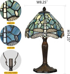 TL0008 Tiffany Lamp Sea Blue Stained Glass Dragonfly Style Desk Reading Light for Small Space Bedside Bedroom Home Office,8" D x 14.25" H, LED Bulb Included
