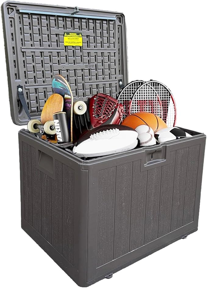 33 Gallon Small Storage Box with Lid,Waterproof Indoor Outdoor Storage Container for Package Delivery,Patio Cushions, Gardening Tools, Pool Accessories, Lockable Resin Deck Box with handle