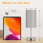 AKASUKI Table Lamp for Bedroom, 3 Way Dimmable Touch Lamp with Dual Charging Station, Small Bedside Lamps for Night Stands, Living Room, Office(LED Bulb Included)