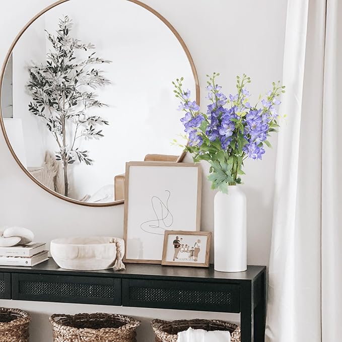 8PCS Voilet Artificial Delphinium Flowers with Clematis Greenery Long Stem Artificial Flowers Purple for Tall Vase for Home Wedding Floral Arrangement Centerpiece Table Decor (Voilet)