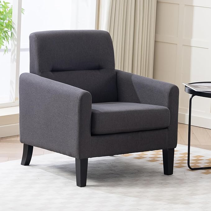 Accent Chair, Mid Century Modern Living Room Chairs Comfy Reading Chair with Upholstered Cushion Relax Armchair for Bedroom Apartment,Office,Dark Grey