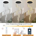 Large Spiral Stair Chandelier High Ceiling Modern LED Dimmable Crystal Chandelier Lighting for Foyer Villa Hallway 25-Light Black