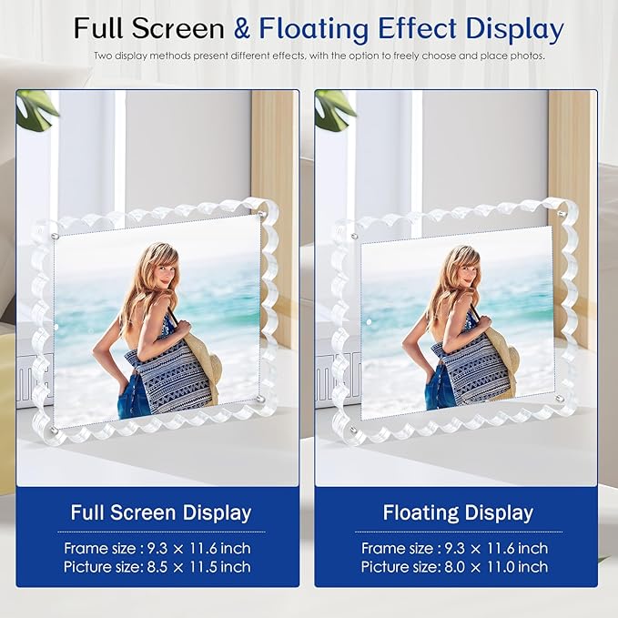 acrylic photo frame- 2Pack Scalloped Picture Frames 8×10 Inch, 15+15mm Thick BlockClear Glass Photo Frame with Thick Block | Modern Home Gift Set (2 Pack, 8X10)