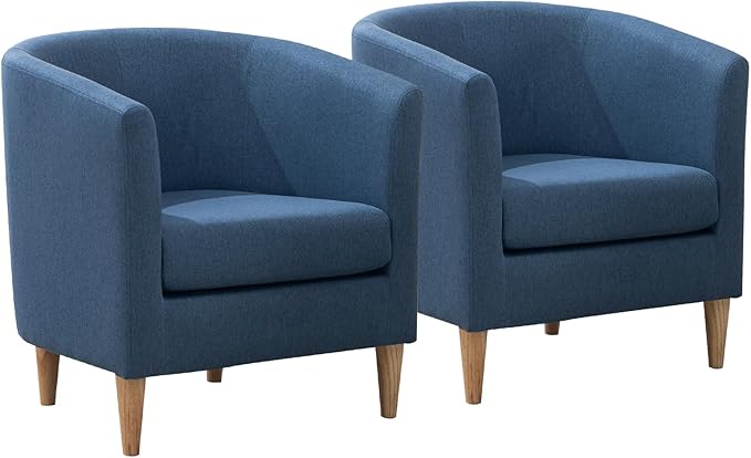 Accent Barrel Chairs Set of 2, Modern Comfy Living Room Chairs with Armrest Small Reading Chair with Cozy Soft Padded for Bedroom Reception Room Cafe,Blue