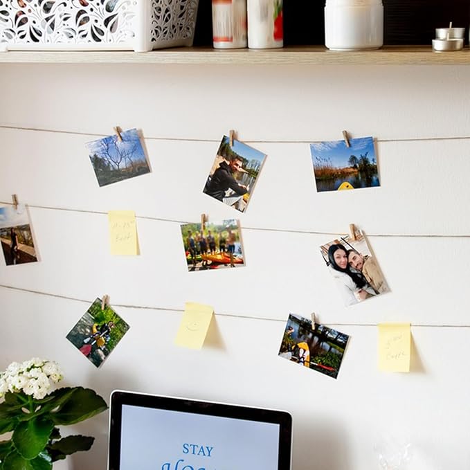 32.8 Ft Hanging Photo Display String with 50 Clips, Boho Picture Frame Wall Decor Banner Art Holder String for Bedroom Room Dorm Cubicle Office Decor