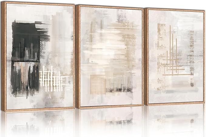 HPINUB Modern Abstract Canvas Art Prints, Black and White, 24"x36", 3-Pack, Neutral, Bedroom, Living Room, Office, Bathroom, Dining Room