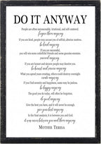 Do It Anyway Mother Teresa Wall Art Decor 16x11 Inch Wooden Framed Wall Hanging Sign (Black)