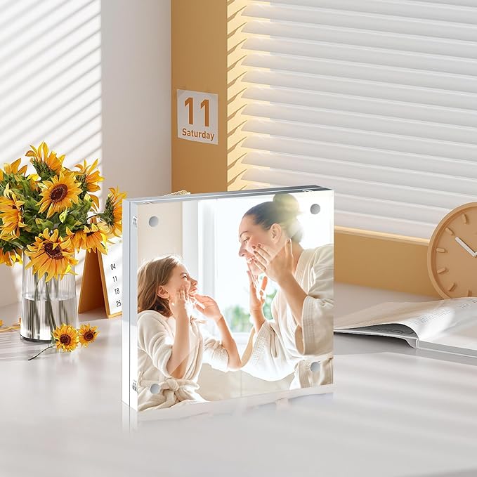 4x4 Acrylic Picture Frames 24 Pack, 20mm Thicker Frameless Clear Picture Frame Freestanding Double-Sided Magnetic Acrylic Frames Desktop Display for Wedding Table Numbers Bedroom Home Office