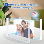 4x6 Acrylic Magnetic Picture Frame, 20 mm Thick Clear Double Sided Freestanding Photo Frame, Transparent Frameless Floating Frames with Magnets Corners