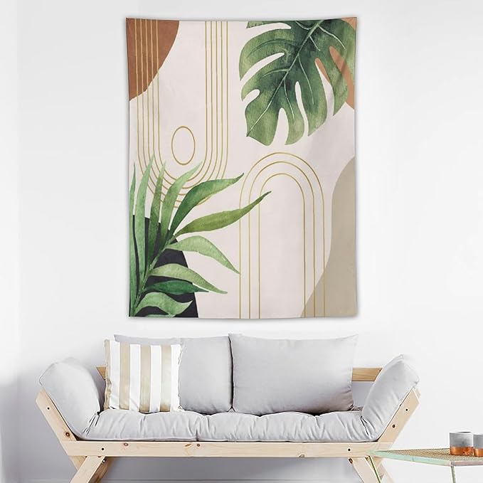 Abstract Boho Tapestry, Mid Century Tropical Tree Leaves Modern Geometric Arch Bohemian Botanical Tapestry, Home Aesthetic Wall Hanging Art Decor for Living Room Bedroom Dormitory 30x40 Inch