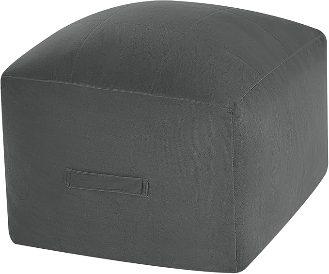 MeMoreCool Square Stuffed Pouf Ottoman Foot Rest, Floor Pouf Foot Stool with Foam Chunk Filling, Soft Stuffed Ottoman Footrest for Living Room, Dark Grey