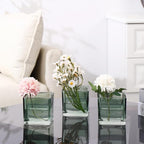 Square Flower Vases Set of 4, 3"x 3"x 3" Glass Vases for Centerpieces, Green Vase for Flowers, Small Vase for Wedding, Party, Home Office Decoration