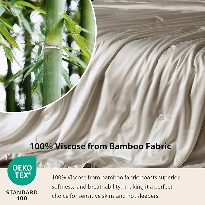 EP Mode Mulberry Silk Filled Quilt with 100% Viscose from Bamboo Fabric, Natural Lightweighted Cooling Comforter (Oatmeal, Twin 68” X 88”)