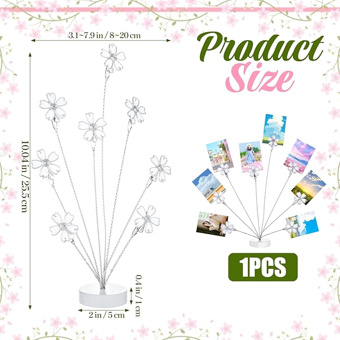 Photo Tree Holder Clip, Money Tree Gift Holder 8 Flower-Shaped Clips for Cash, Gift Cards, Photos Picture Frame Stand for Home, Office, Shop, Birthday, Festival (White)