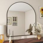 BEAUTYPEAK 32"x34" Arch Bathroom Mirror, Wall Mounted Vanity Metal Frame Mirror for Bedroom, Entryway, Living Room, Black