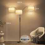 36W LED Arc Floor Lamp with 3 Fabric Shades, 3000LM Super Bright Standing Lamp with Remote Control & Touch, Stepless Dimming, Individual Light Control for Living Room, Bedroom