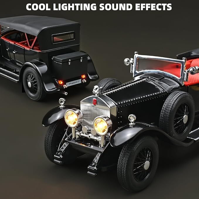 Model Car Kits Adults and Boys 1/24 Diecast Cars Phantom Generation Vintage Car Collectibles,Die Cast Metal Pull Back Cars with Lights and Sounds,Toy Cars for Boys Age 3-12（Black）