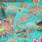 Cotton Bedspread Bedding Coverlet Quilt Sets, Reversible Vintage Branch Floral Bedspread comforters, (Vintage Turquoise Paisley Floral Pattern, King Size)