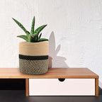 Woven Cotton Rope Plant Basket for 11" Flower Pot Floor Indoor Planters,Storage Organizer Basket Rustic Home Decor (11" x 11",Black and Brown Stripes)