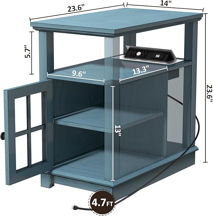 HIFYOBRO End Table with Hidden Charging Station, Narrow Side Table with Storage, Nightstand for Small Spaces with USB Ports & Power Outlets Bedside Table