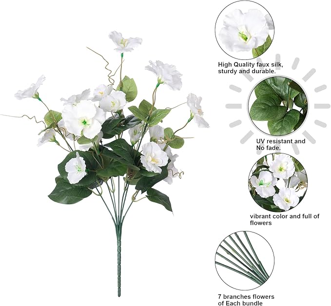 Fall Flowers Fake Flowers for Outdoors Autumn Decoration, 6 Bundles Faux Silk Hibiscus Artificial Plants Realistic UV Resistant Tropical Flowers for Outside Planter Patio, White