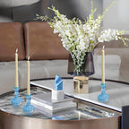 Glass Candlestick Holder,Striped Taper Candle Holders,Set of 6 Candle Stand for Table Centerpieces, Home Decor,Weddings,Festival and Parties (Blue Stripe Pattern)