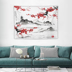 Cherry Blossoms Tapestry, Japanese Fuji Mountain Wall Tapestry, Nature Landscape Wall Art for Bedroom & Living Room Decor, 40"x30"