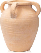 Handcrafted Flower Vase, 9.8" Tall Terracotta Vases, Vintage Rustic Ceramic Vase Décor with 4 Handles, Wide Mouth, Matte Finish for Home Office Resto Café Décor