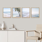 SIGNWIN Framed White Pastel Tropical Island Ocean Beach Shore Wall Art, Set of 4 Landscape Colorful Wall Decor Prints, Nature Wilderness Wall Décor for Living Room, Bedroom - 8"x10" Natural