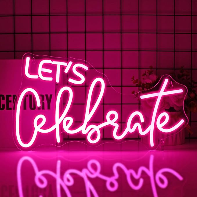 Let's Celebrate Neon Sign Led Neon Lights Neon Signs for Wall Decor Light Up Sign for Birthday Party Club Gift