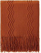 MIULEE Fall Rust Knitted Throw Blanket for Couch Boho Terracotta Textured Cozy Woven Blanket with Tassels for Sofa Chair Bed Living Room Acrylic Wave Pattern 60"x80"