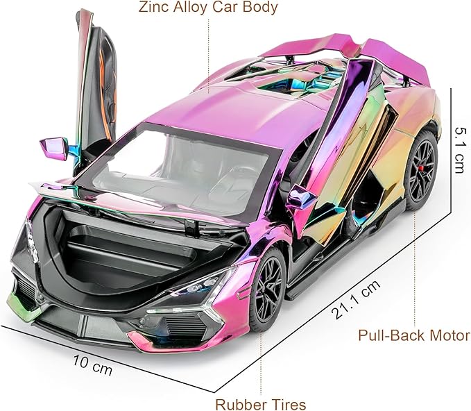 1/24 Scale Colorful Lambo Revuelto Diecast Car Model, Collectible Diecast Toy Car with Lights and Sounds, Pull Back Vehicles Toy for Adults Kids Birthday Gifts Decoration