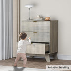 Fluted 3 Drawer Dresser, 30.3" Tall Compact Modern Boho Chest of Drawers, Wooden Storage Cabinet for Bedroom, Living Room, Entryway, Curved Profile Design