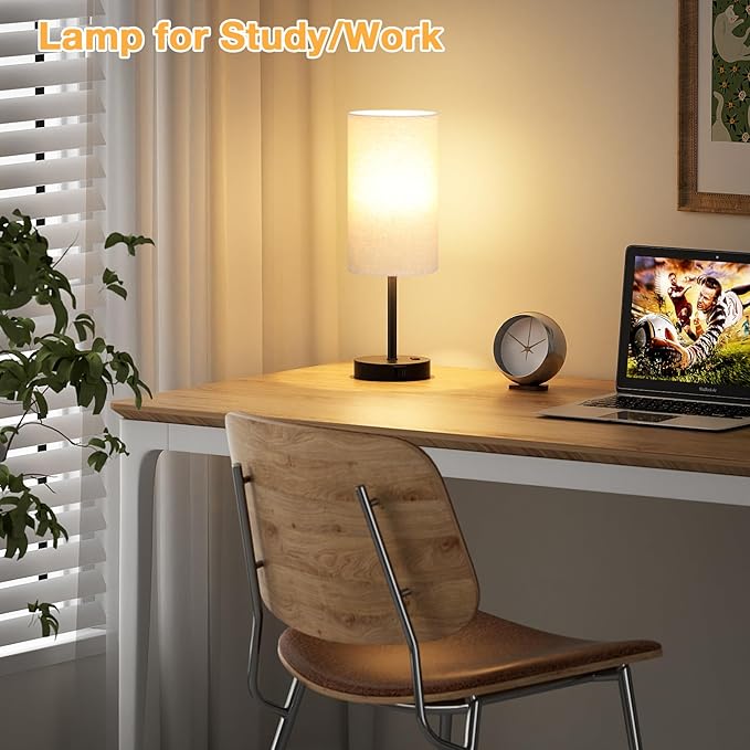 Tall Touch Bedside Table Lamp with USB - 3 Way Dimmable Black Lamps for Bedroom Nightstand, Desk Lamp with Black Charging Station for Dorm, Office, Kids Room