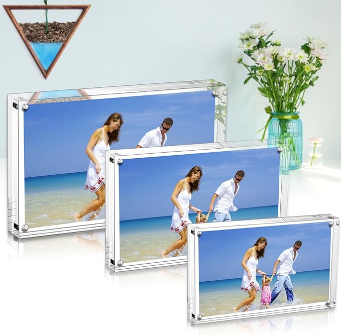 Acrylic Photo Frames 6x8'', Magnetic Acrylic Block Picture Frame,Desktop Frameless Photograph Display