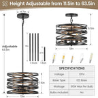 Farmhouse Chandelier, Dining Room Light Fixture, 3-Light Modern Black Pendant Light Fixture, Rustic Industrial Ceiling Hanging Light Fixture for Entryway Foyer Kitchen Over Table Hallway