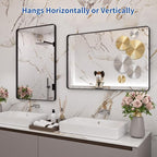 WEER Black Framed Bathroom Mirror, 24X36 Inch Rounded Rectangle Black Bathroom Mirror, Matte Black Bathroom Vanity Mirror for Wall, Anti-Rust, Tempered Glass, Hangs Horizontally or Vertically