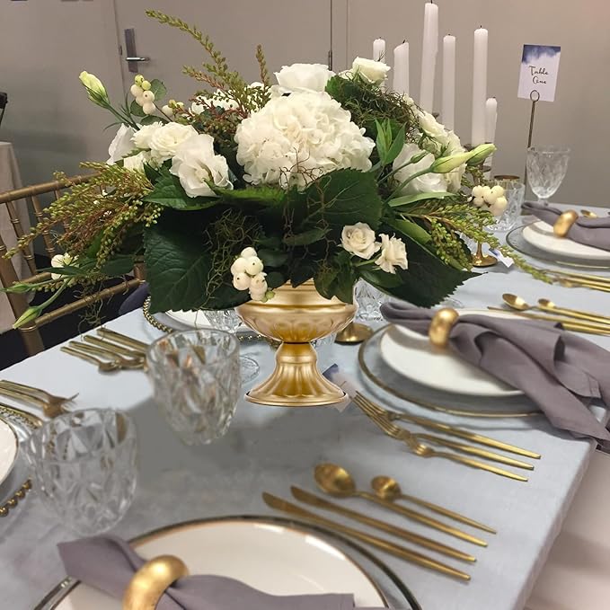 Metal Vases for Table Centerpieces, Hewory Gold Compote Pedestal Vase Floral Container Bulk, Brass Mini Footed Bowl Flower Holders Center Pieces for Wedding Birthday Party Anniversary (2pcs, 5in)